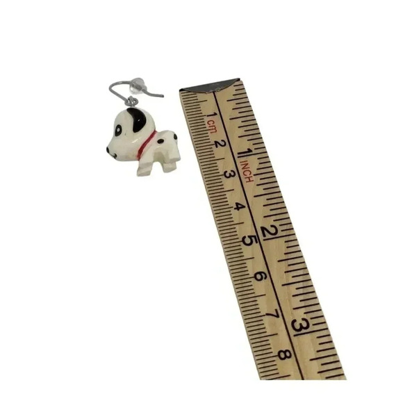 Tiny Dalmatian Dog Dangle Earrings - Picture 3 of 5